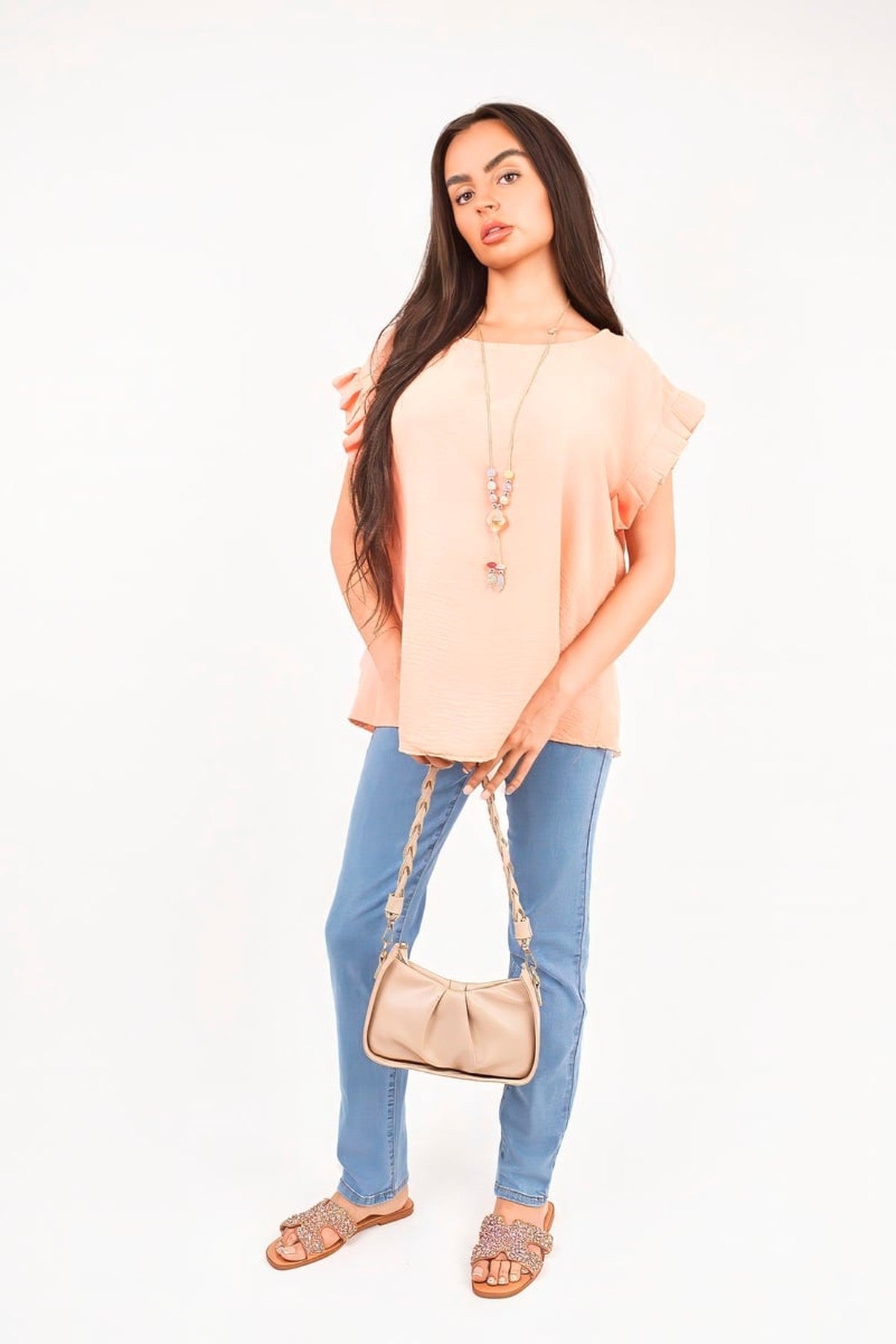 Vera Ruffle Trim Sleeve Top - Coral