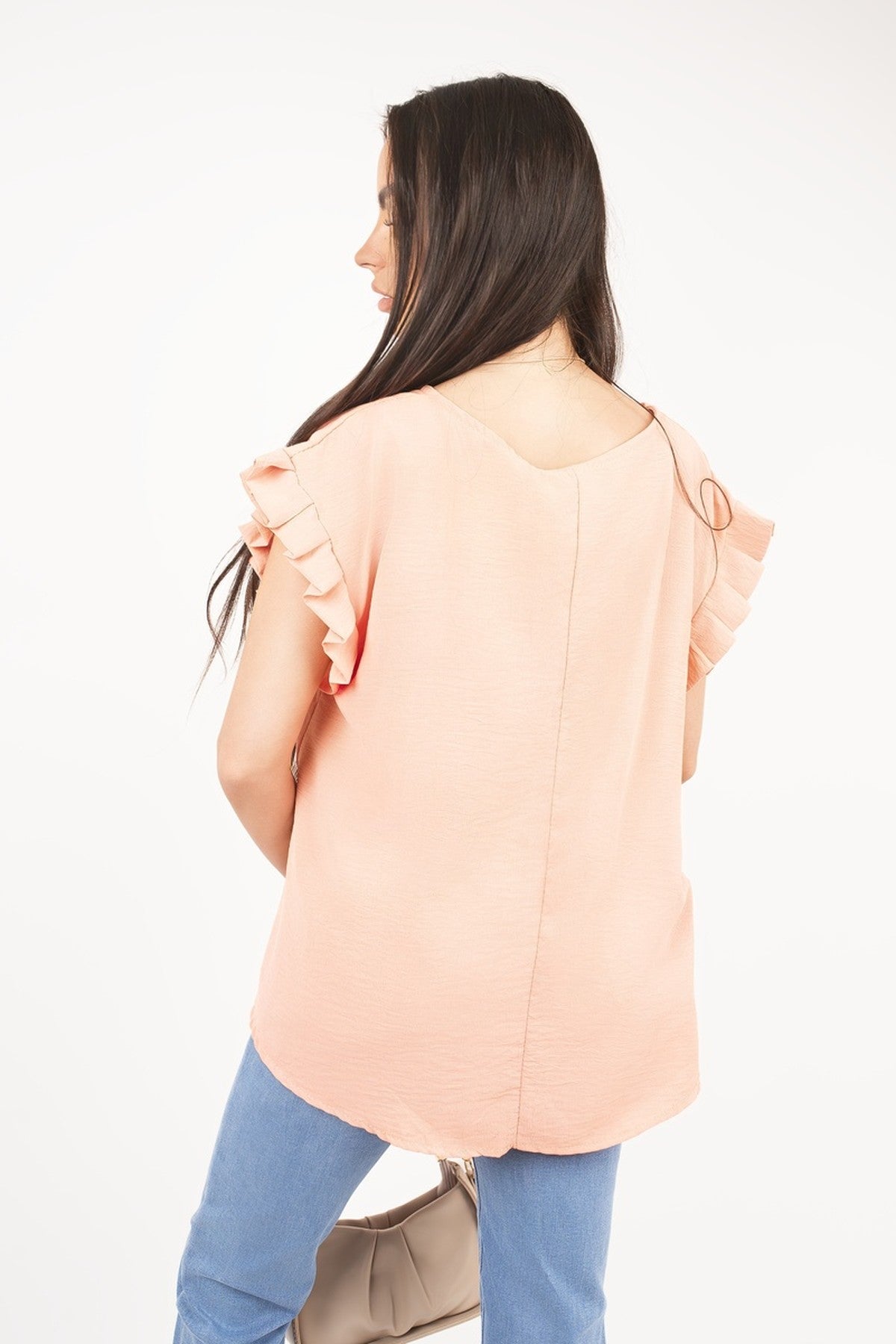 Vera Ruffle Trim Sleeve Top - Coral