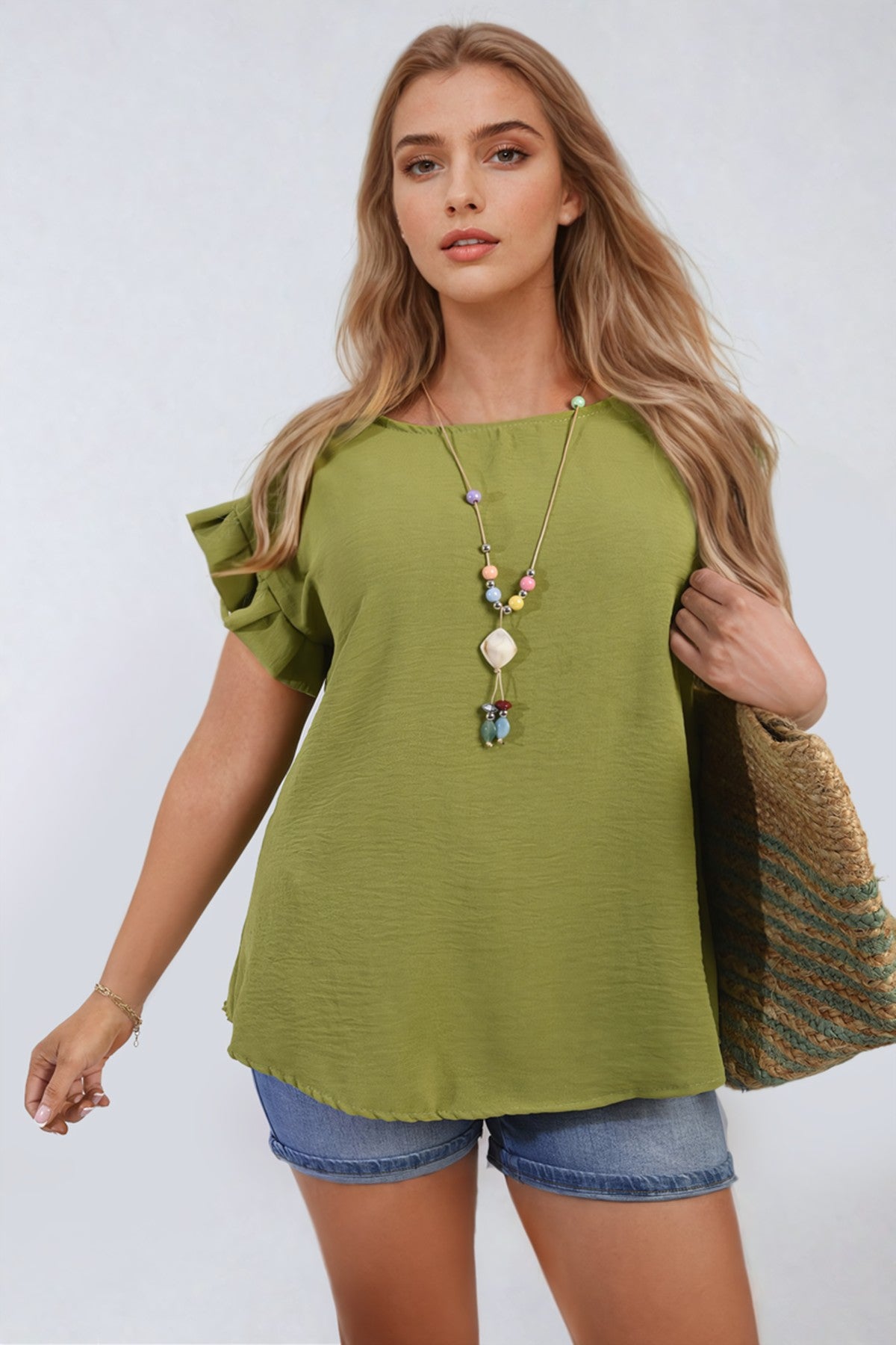 Vera Ruffle Trim Sleeve Top - Green