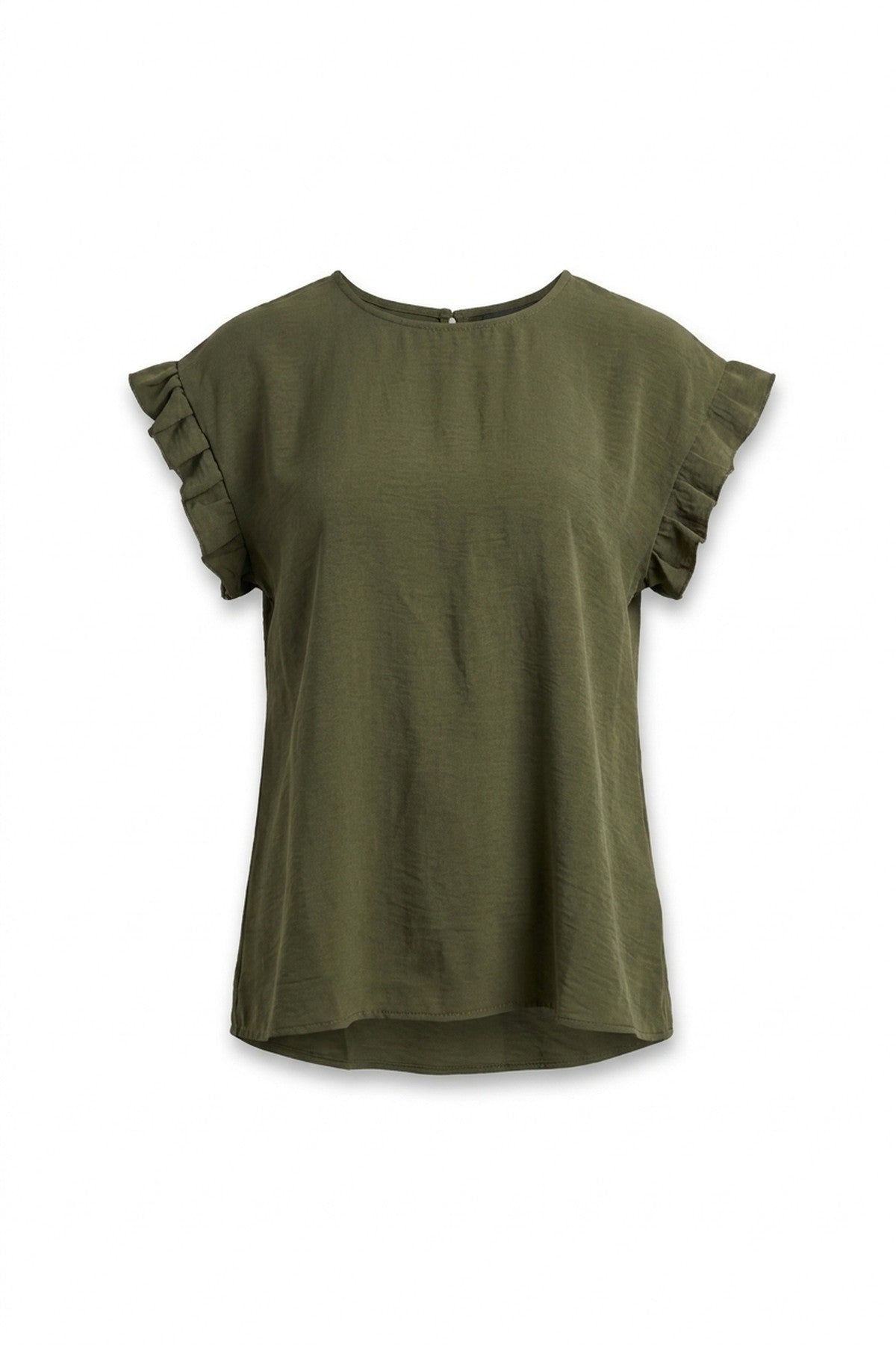 Vera Ruffle Trim Sleeve Top - Khaki_wb