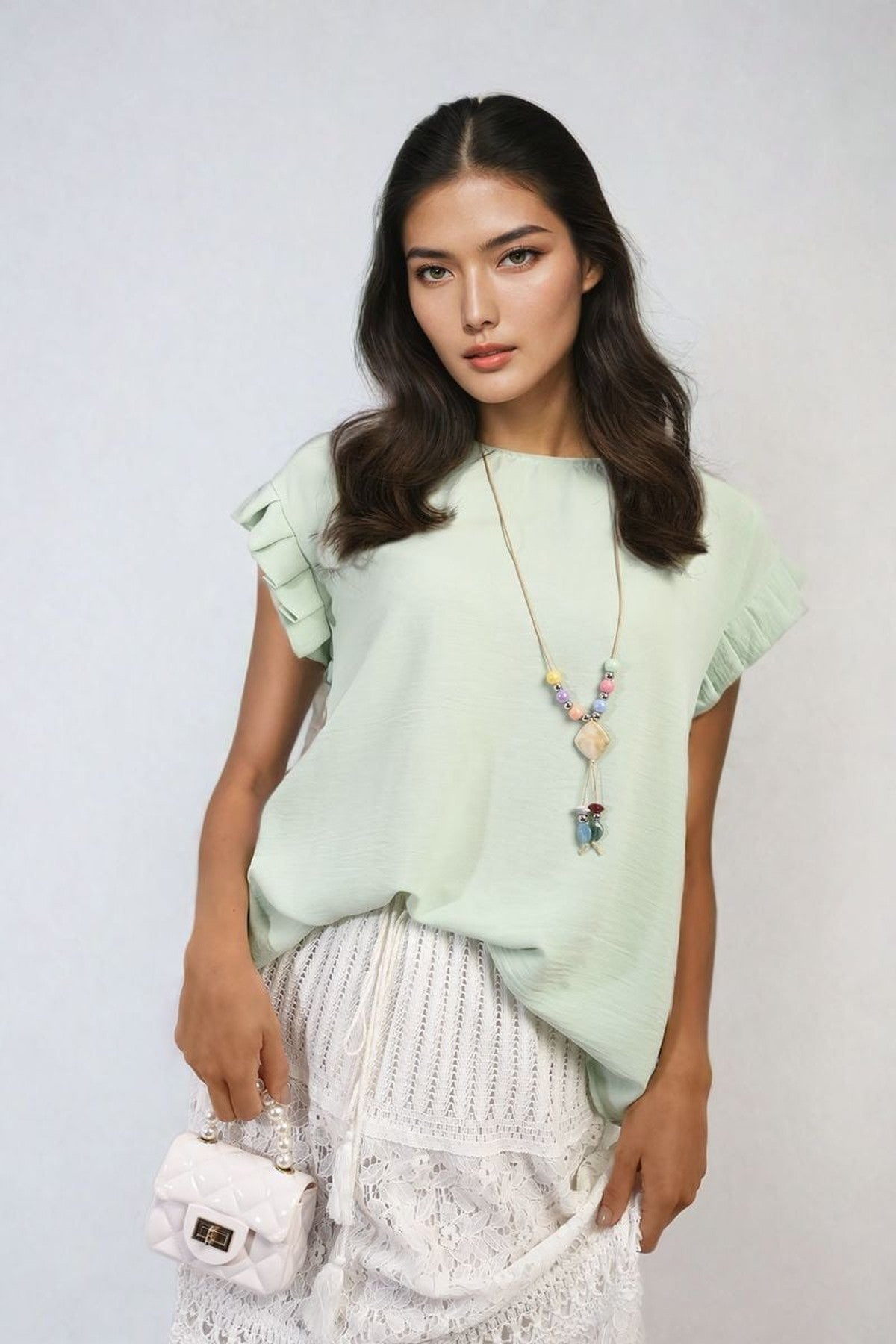 Vera Ruffle Trim Sleeve Top - Mint