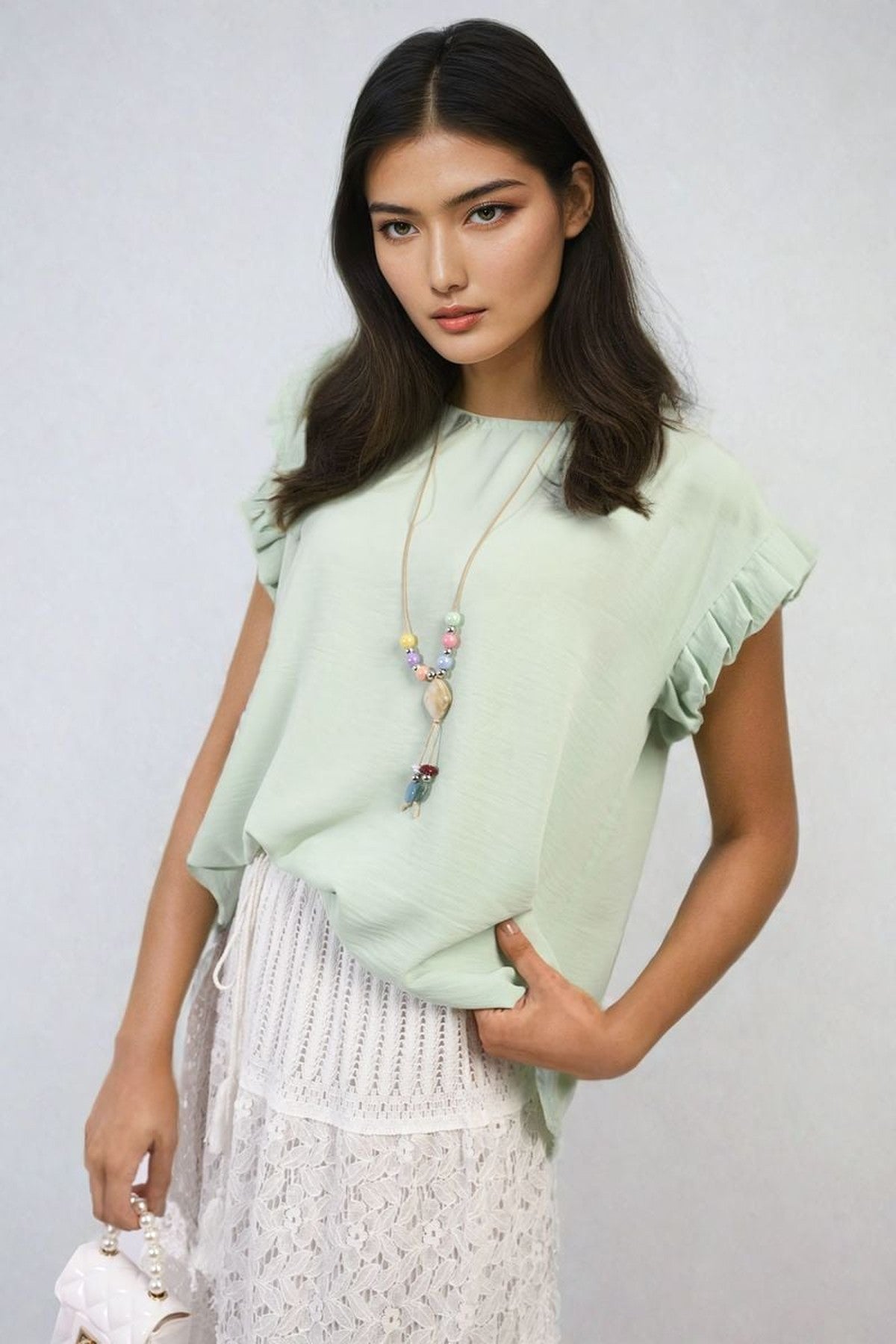 Vera Ruffle Trim Sleeve Top - Mint