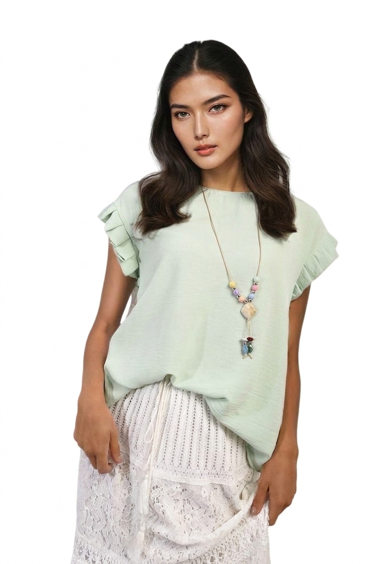 Vera Ruffle Trim Sleeve Top - Mint_wb