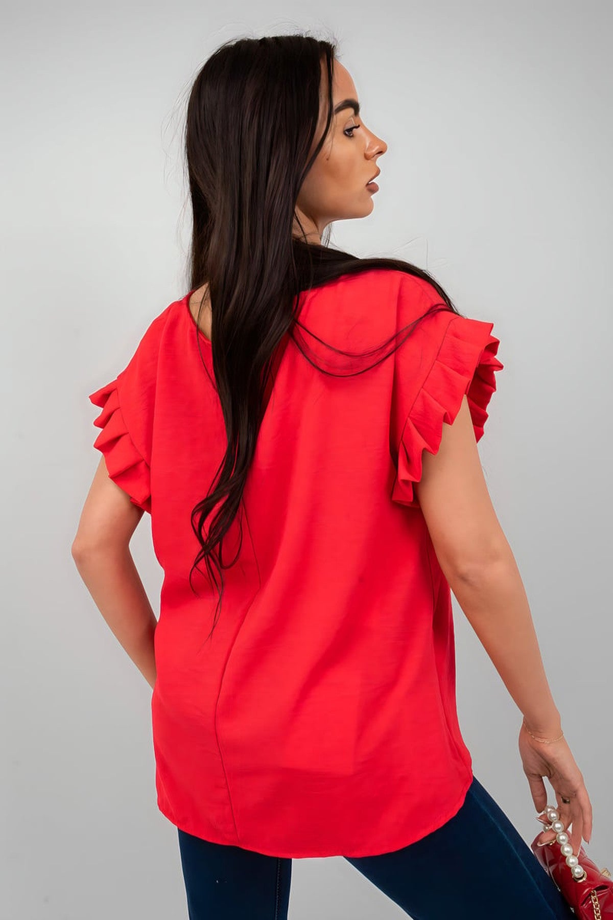 Vera Ruffle Trim Sleeve Top - Red