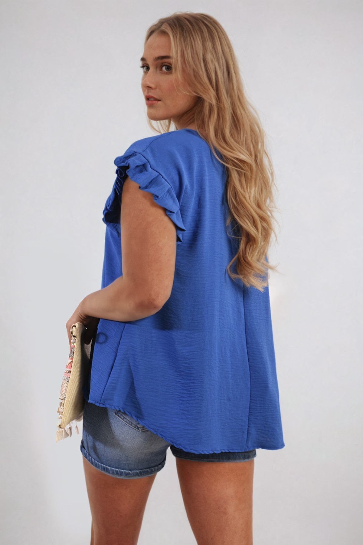 Vera Ruffle Trim Sleeve Top - Royal