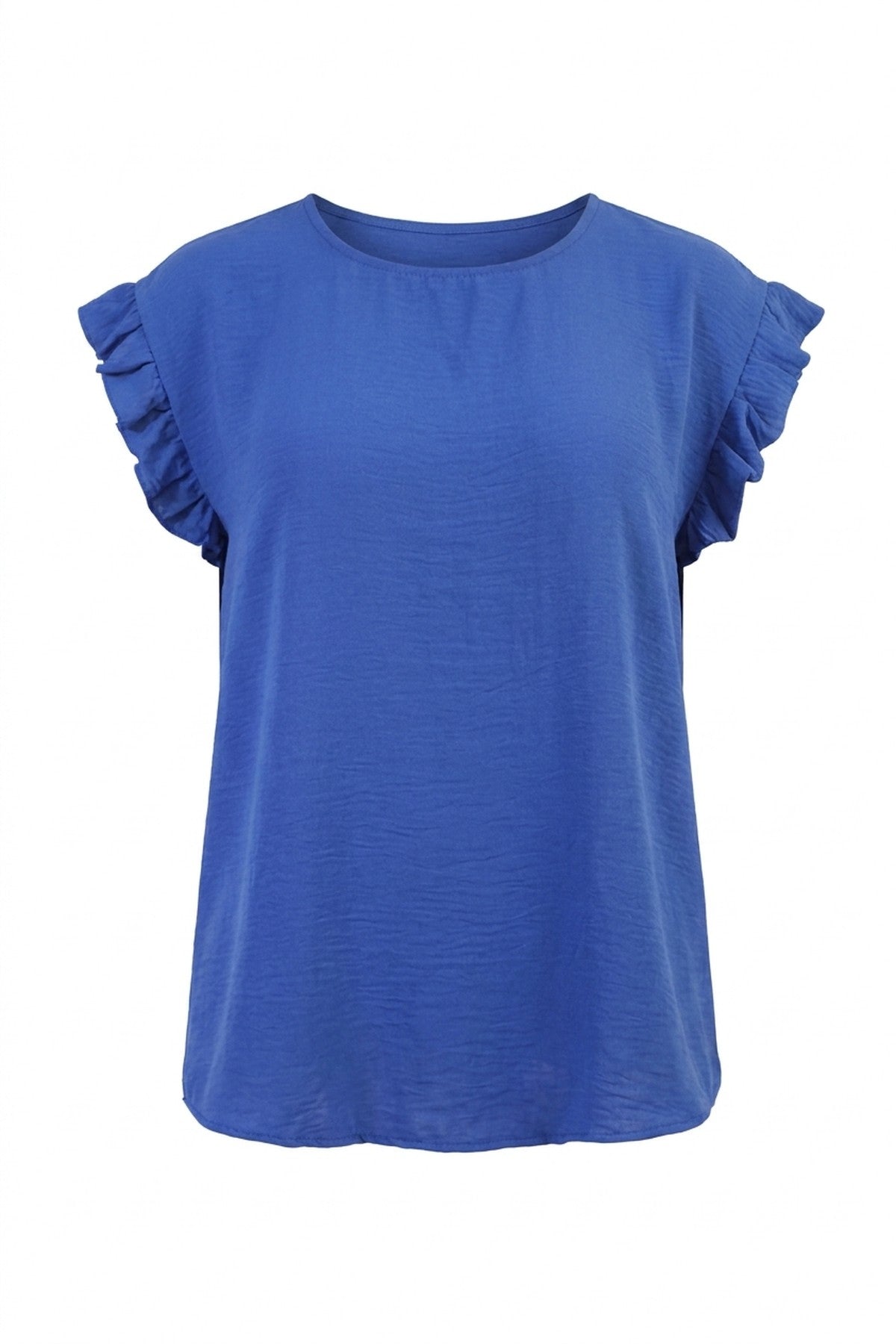 Vera Ruffle Trim Sleeve Top - Royal_wb