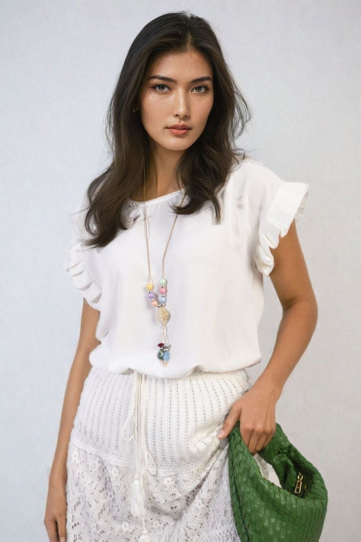 Vera Ruffle Trim Sleeve Top - White