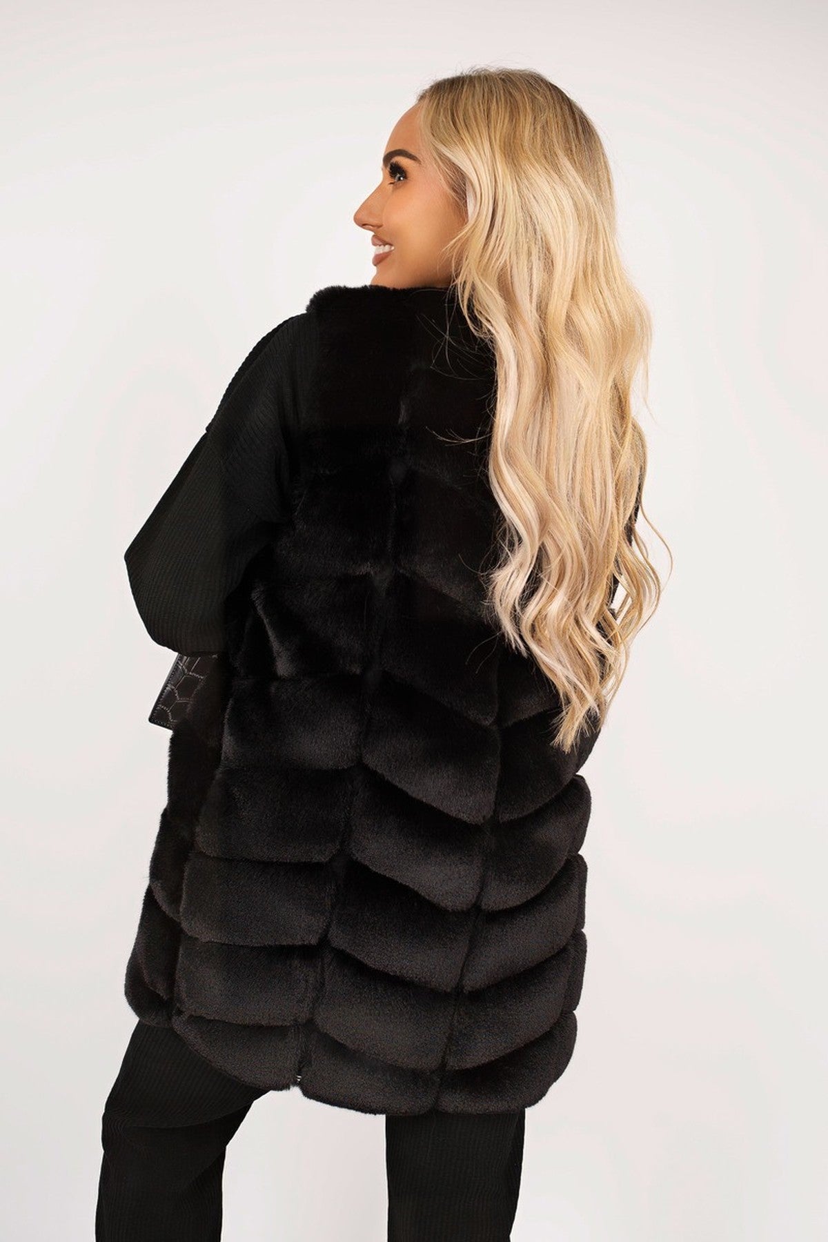Verina Sleeveless Faux Fur Longline Gilet - Black