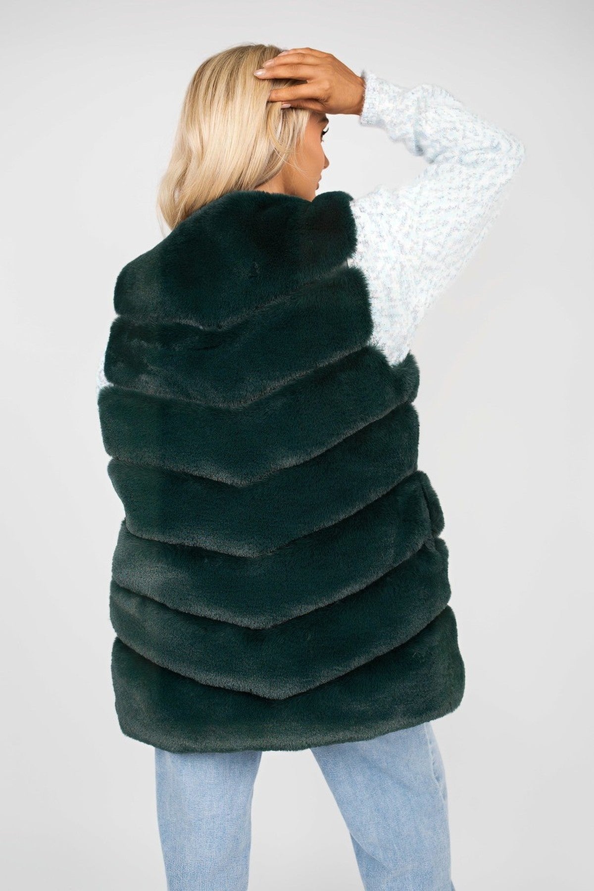 Verina Sleeveless Faux Fur Longline Gilet - Dark Green
