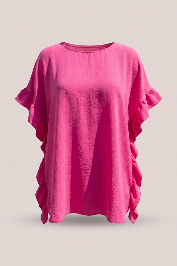 Vienna Frill Sleeve Top With Chain - Fuschia