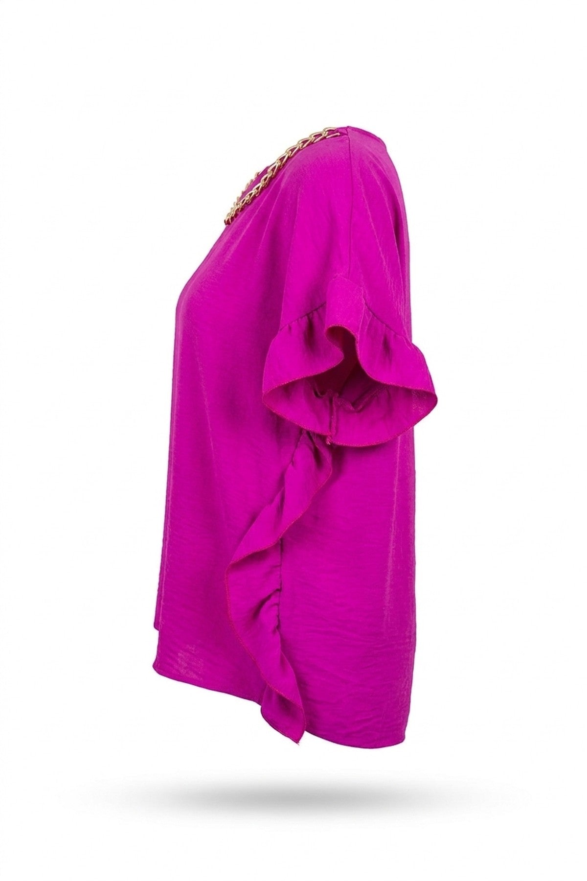 Vienna Frill Sleeve Top With Chain - MAGENTA_wb