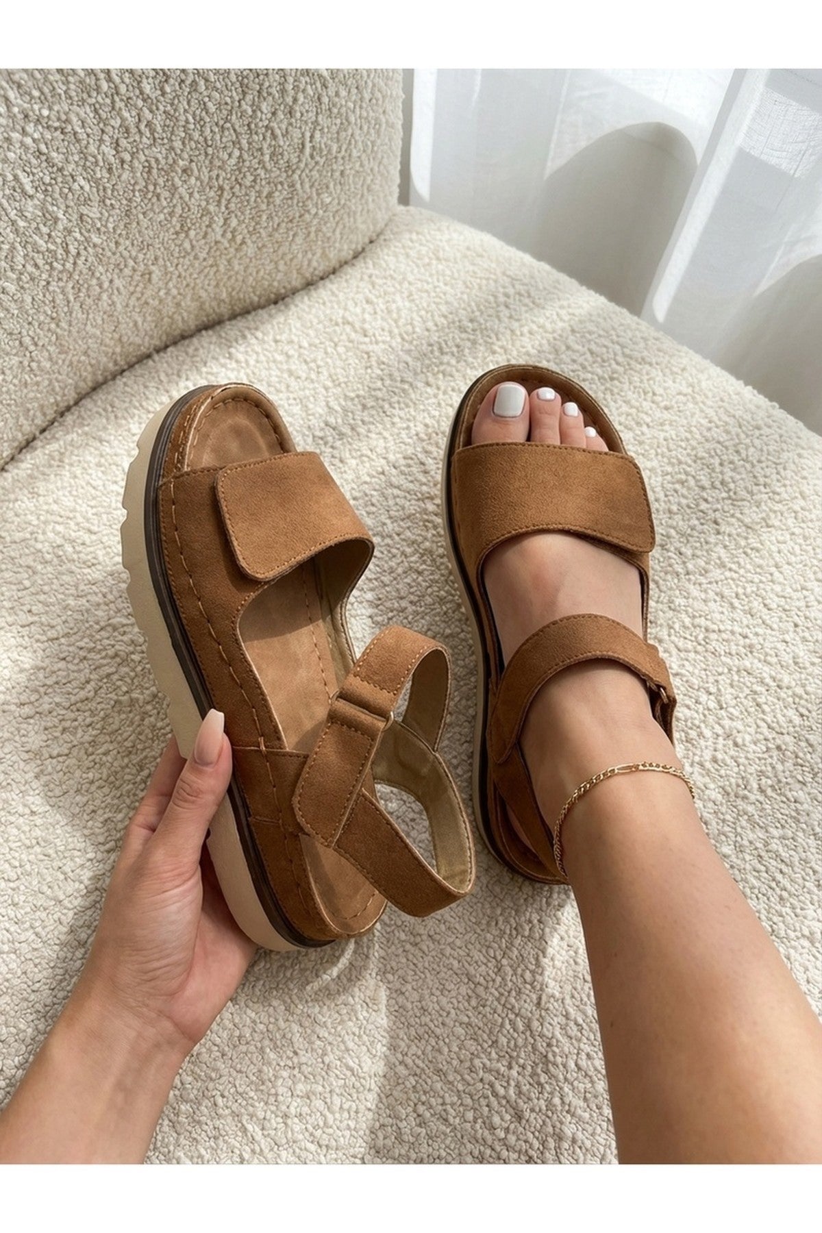 Violet Suede Platform Sandals - Camel