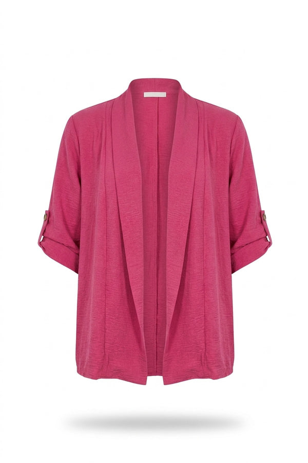 Vivian Open Front Roll Up Sleeve Cardigan - Fuschia_wb