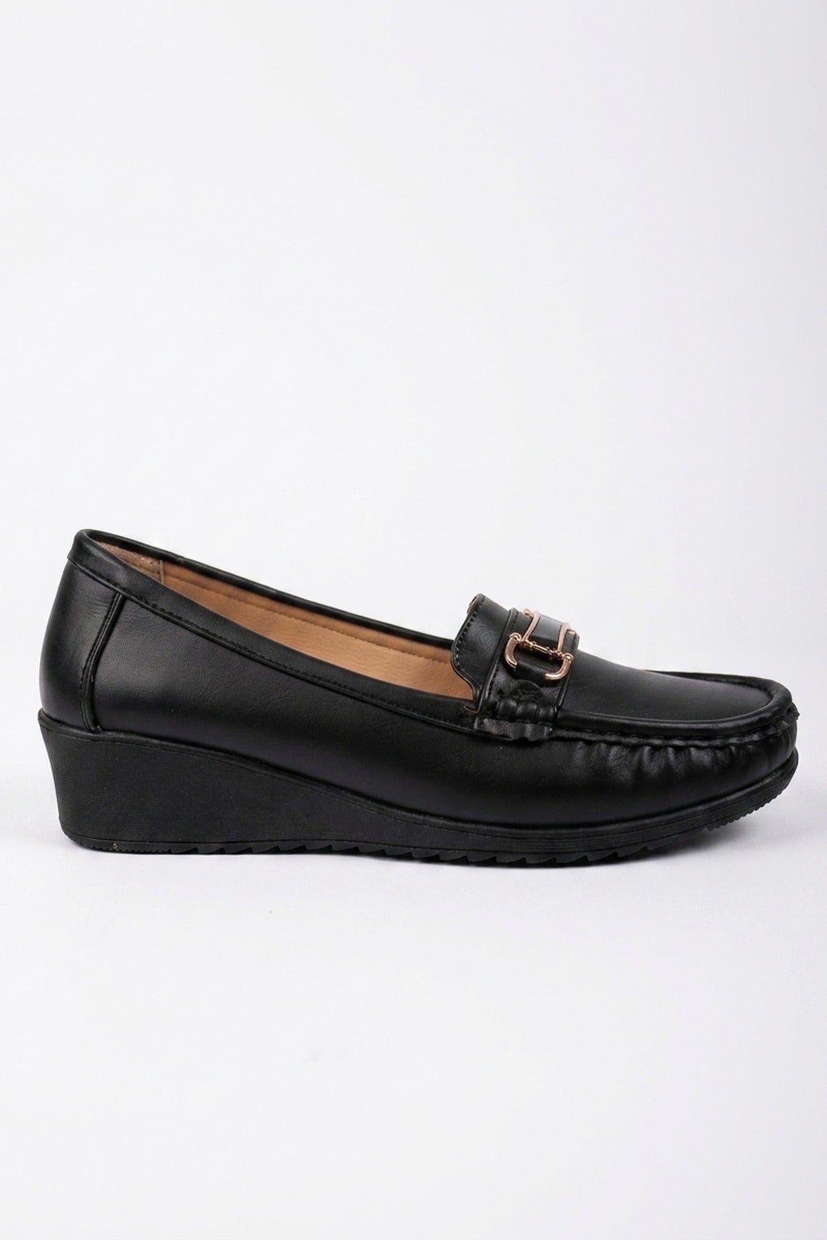 Constance Faux Leather Wedge Loafers - Black