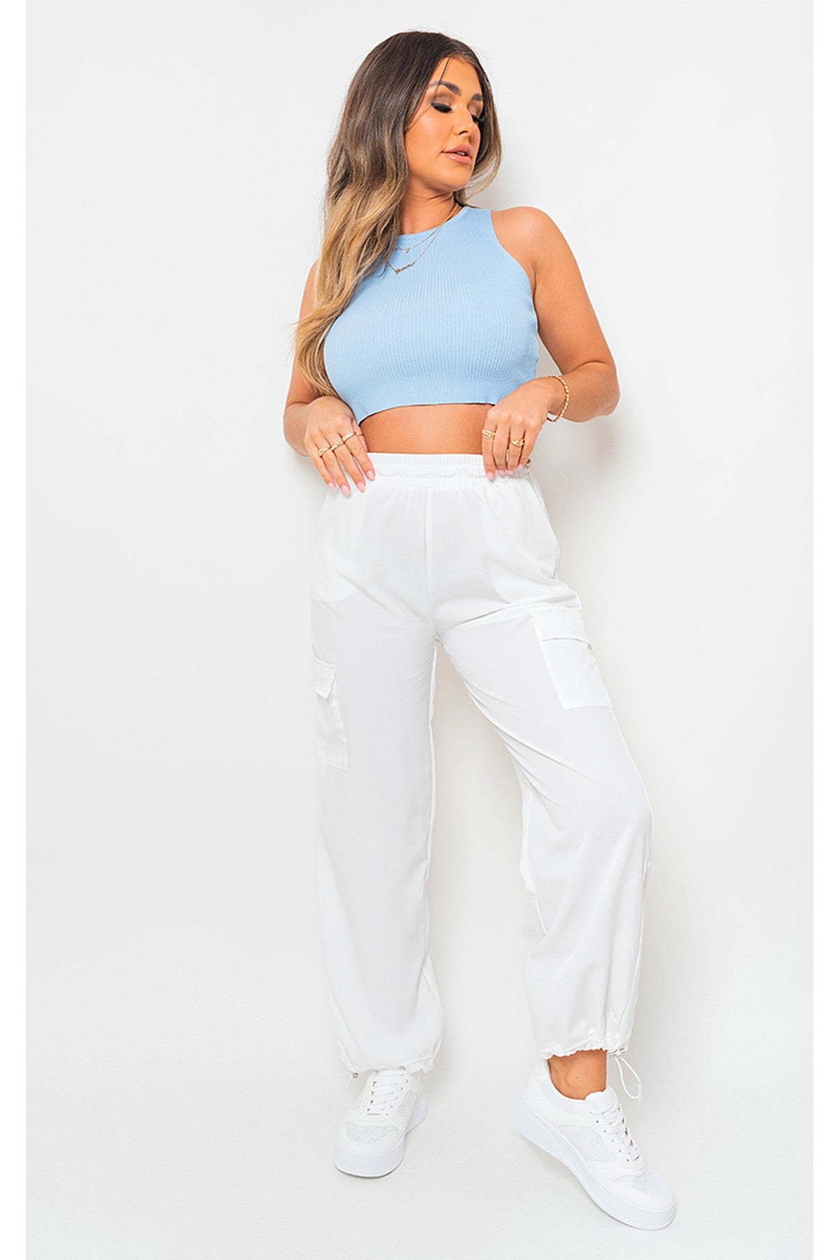 Aubree Casual Drawstring Cargo Pants - White