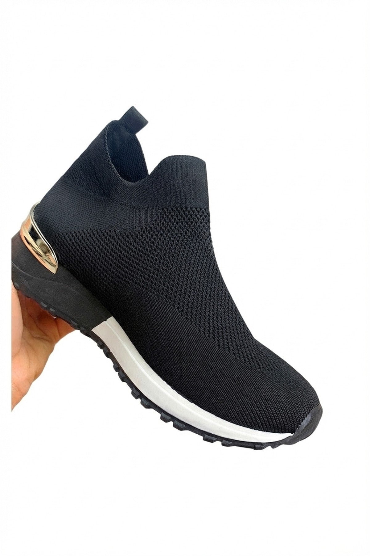 Jessi Slip On Sock Wedge Trainers - Black/white_wb