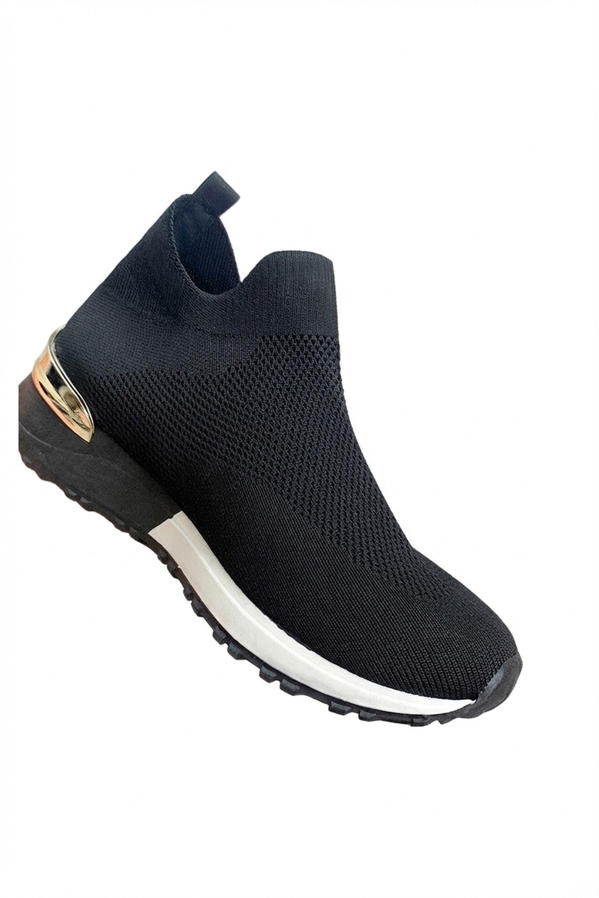 Jessi Slip On Sock Wedge Trainers - Black/white_wb