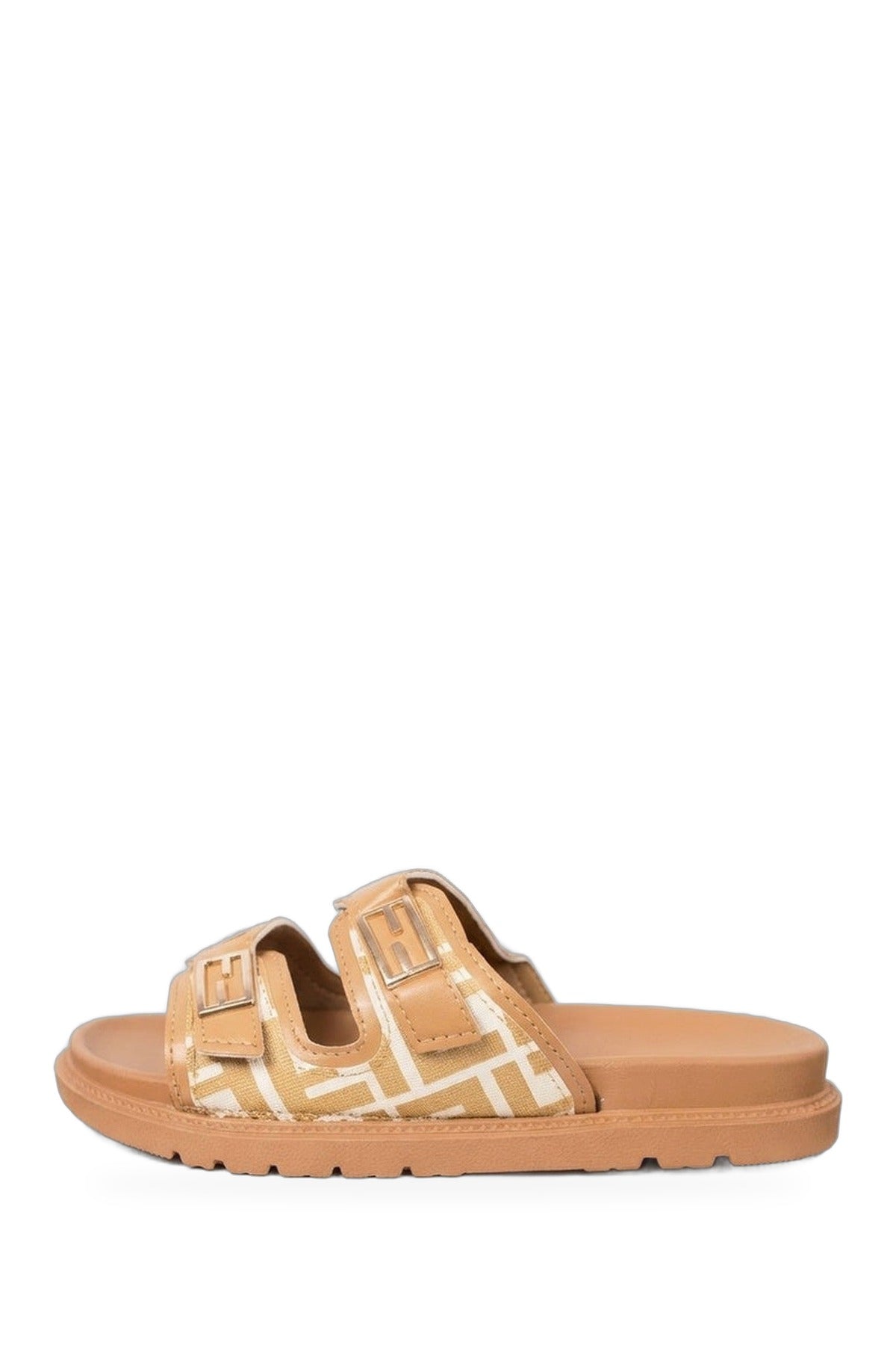Willow Patterned Buckle Sandals - Khaki