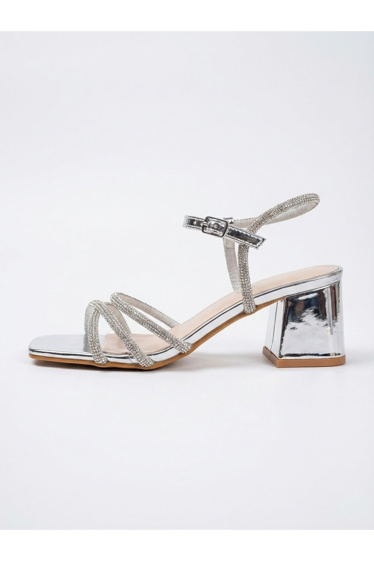 Willow Rhinestone Block Heel Sandals - Silver