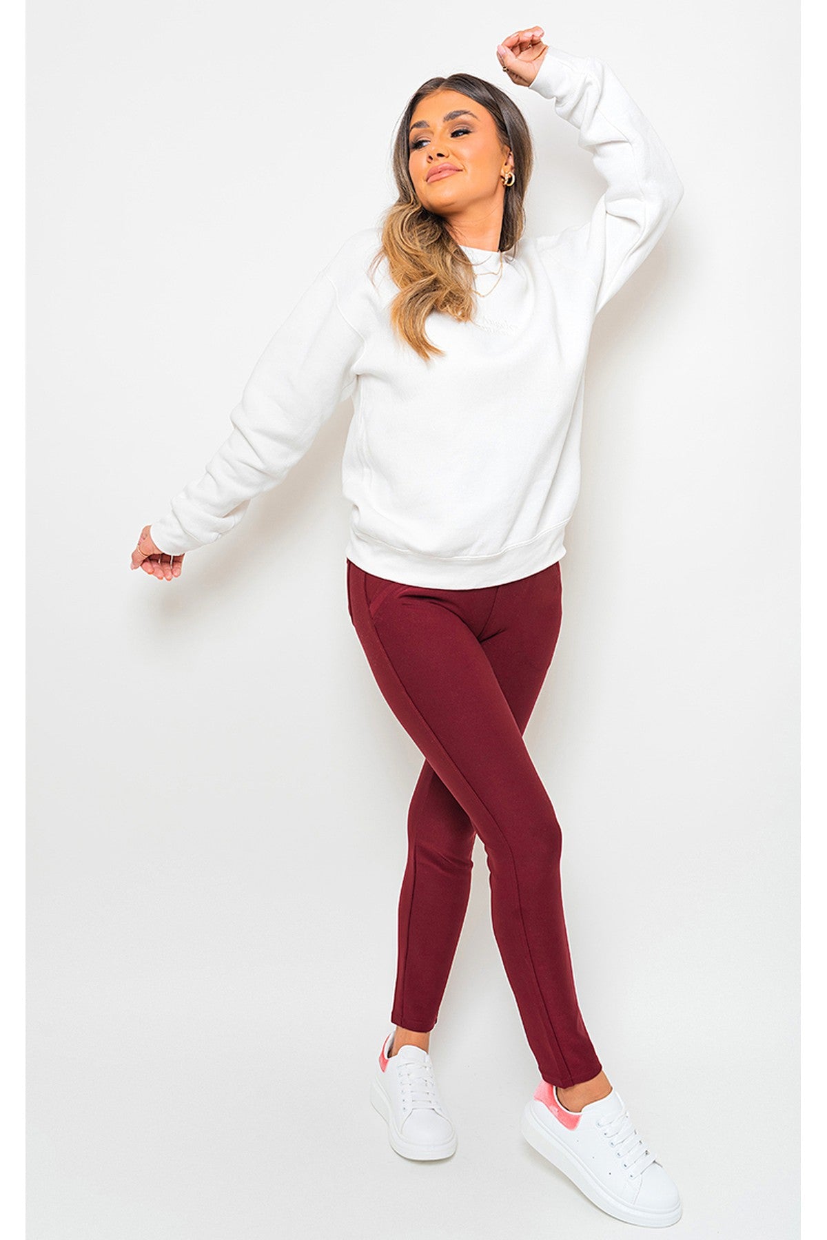 Selene Wide Waistband Trouser With Front Pockets - Wine
