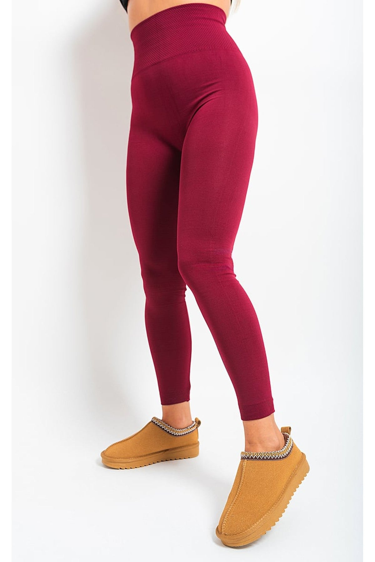 Elaine High Waist Tummy Compression Slimming Leggings - Wine