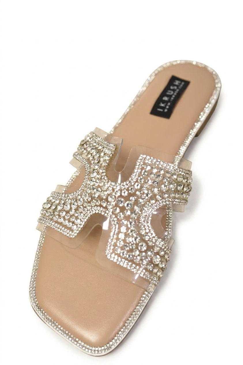 Winnie Embellished Cut Out Strap Flat Sandals - Nude