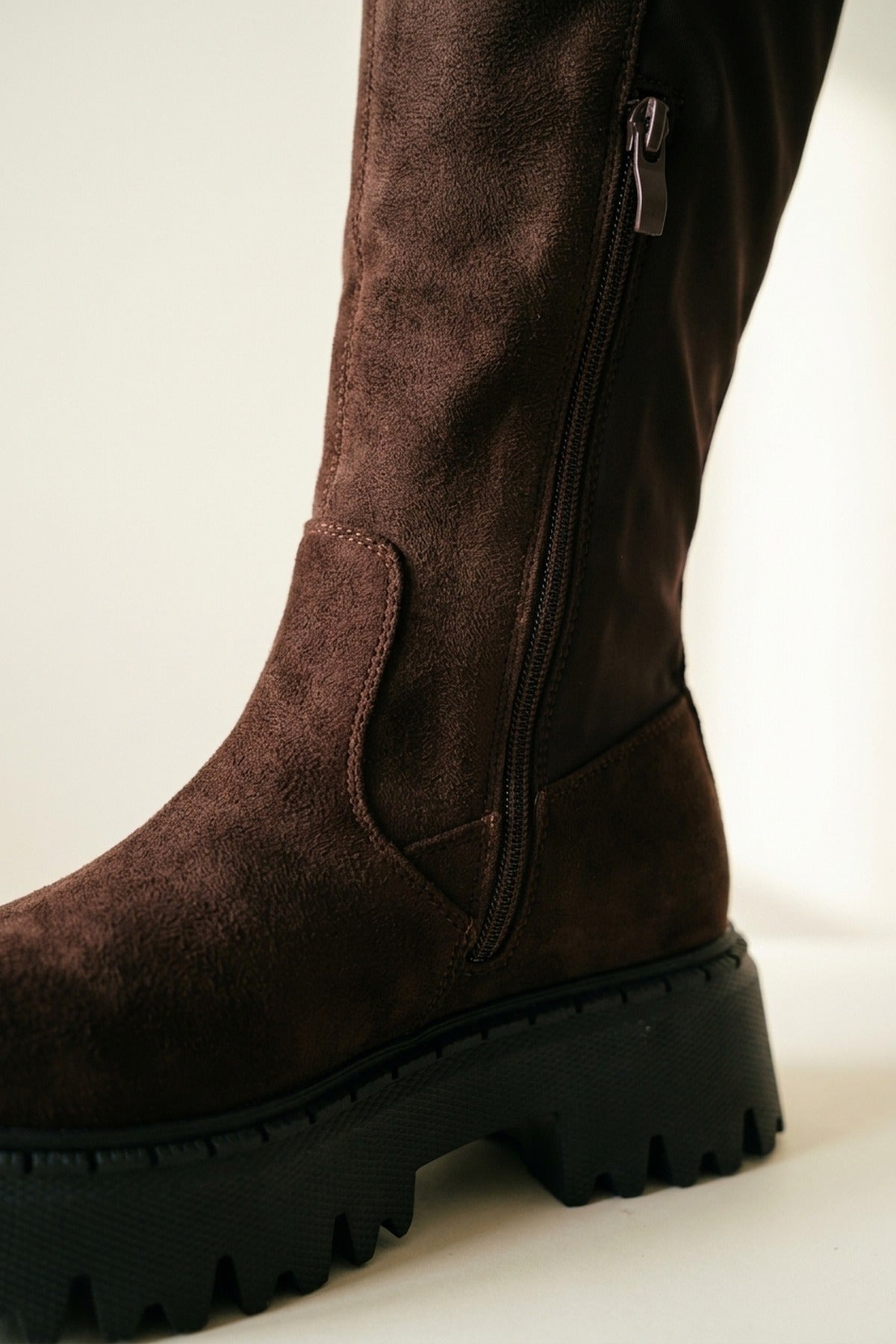 Sybil Knee High Chunky Sole Boots - Brown