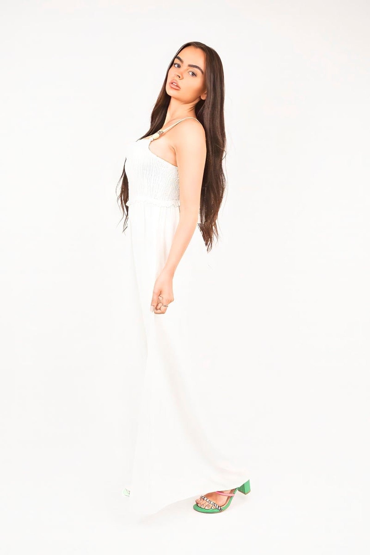 Yasi Shirred Bandeau Wide Leg Jumpsuit - White