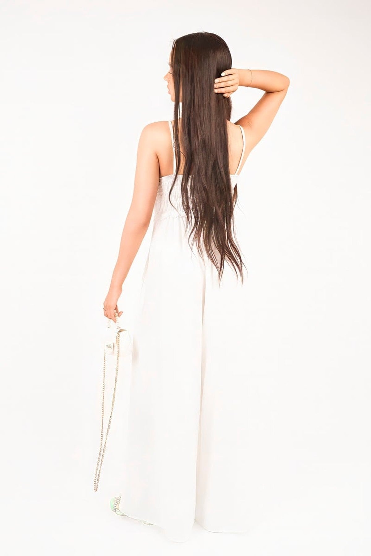 Yasi Shirred Bandeau Wide Leg Jumpsuit - White