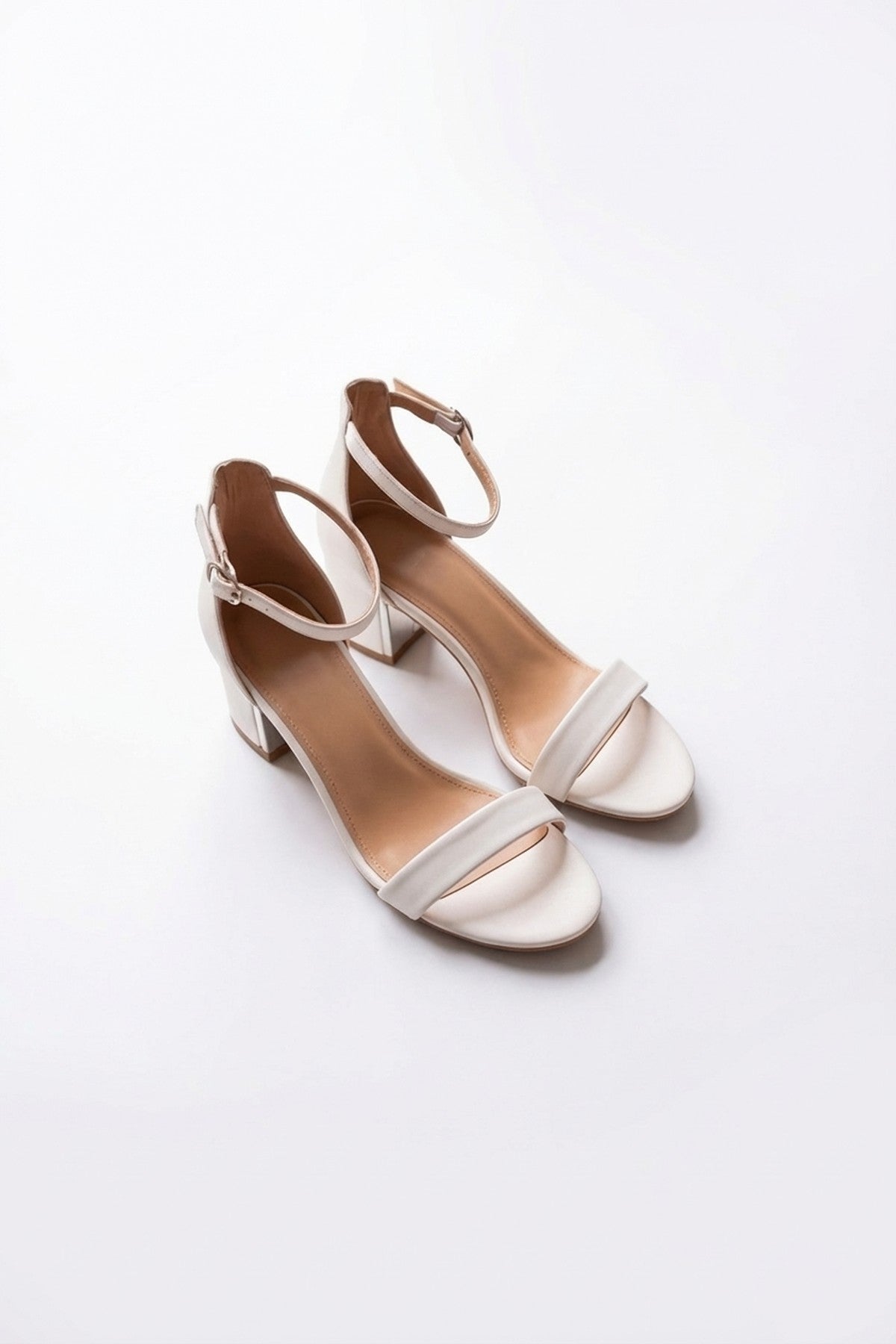 Zara Womens Ankle Strap Block Heel Sandals - WHITE_wb