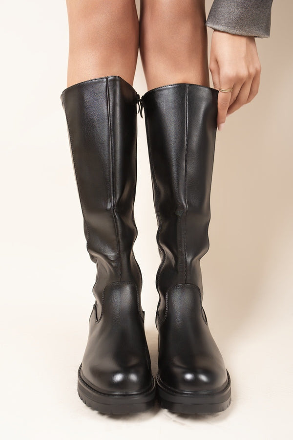 Zerina Chunky Knee High Zip-up Boots - Black
