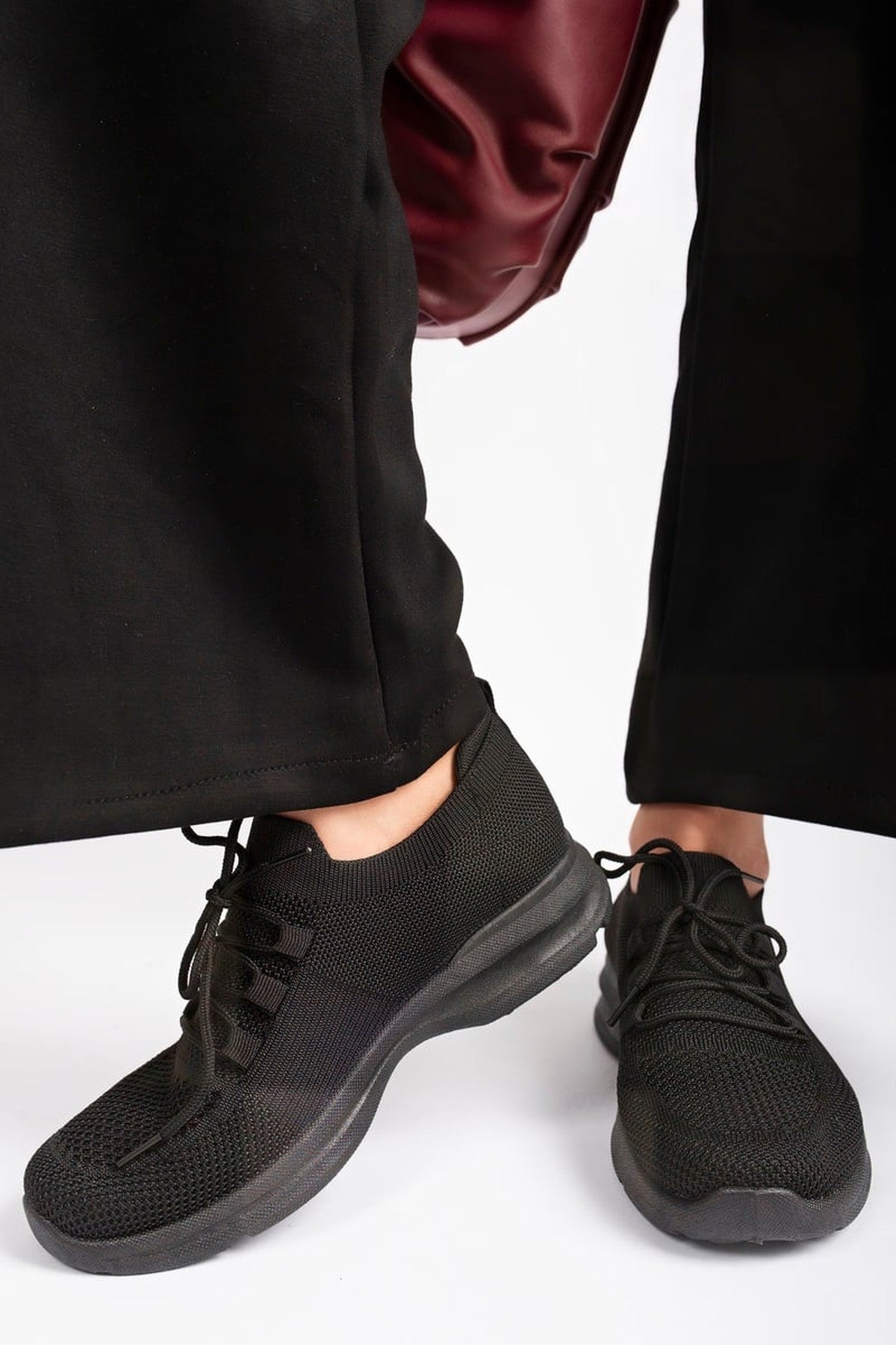 Ziva Knit Sock Lace-up Lightweight Trainers - Black
