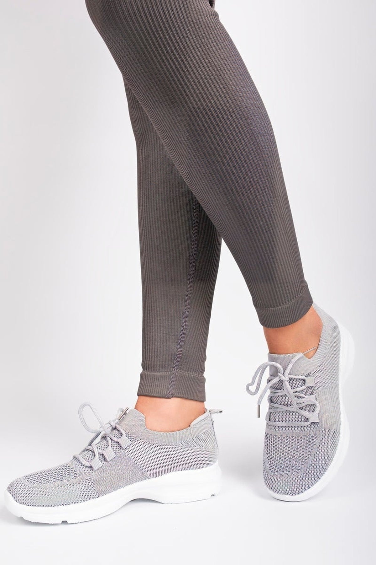 Ziva Knit Sock Lace-up Lightweight Trainers - Grey