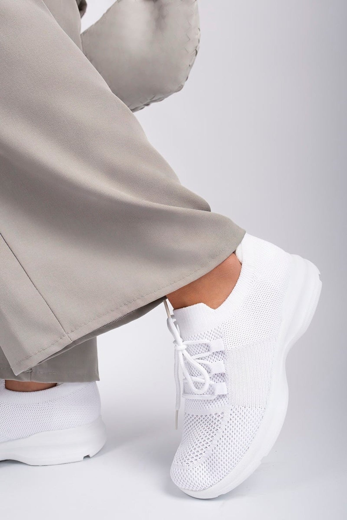 Ziva Knit Sock Lace-up Lightweight Trainers - White