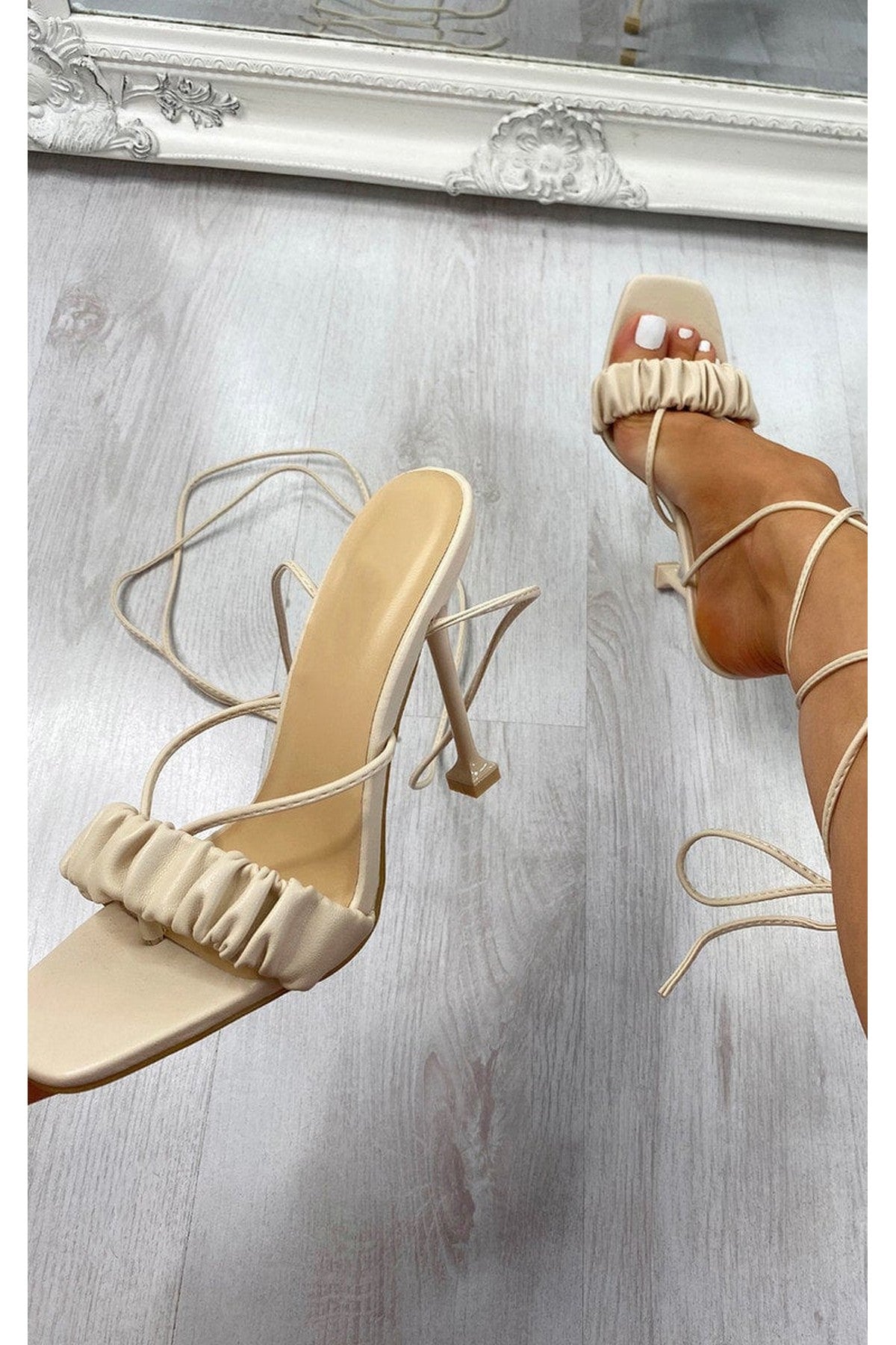 Zizi Strappy Mule Heels - Cream