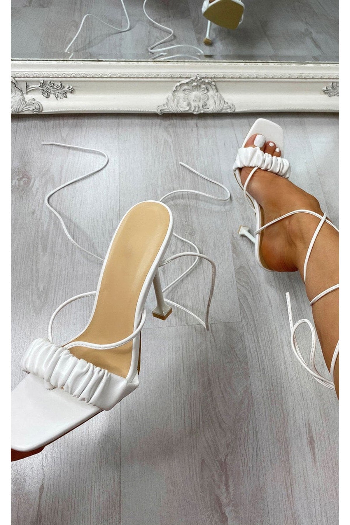 Zizi Strappy Mule Heels - White